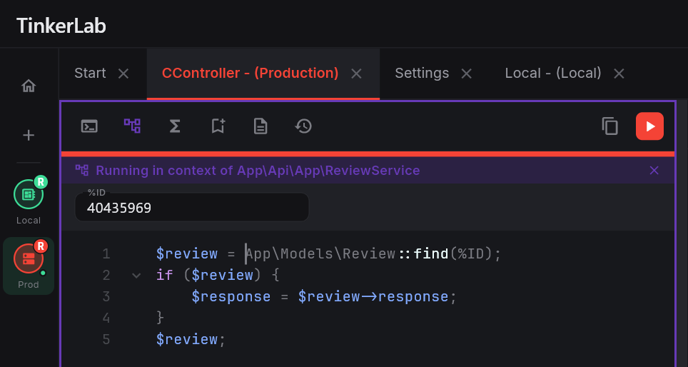 TinkerLab editor with inline autocomplete
