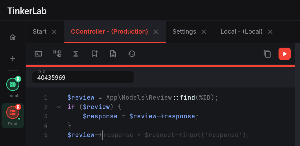 Reusable snippet running against a Local environment