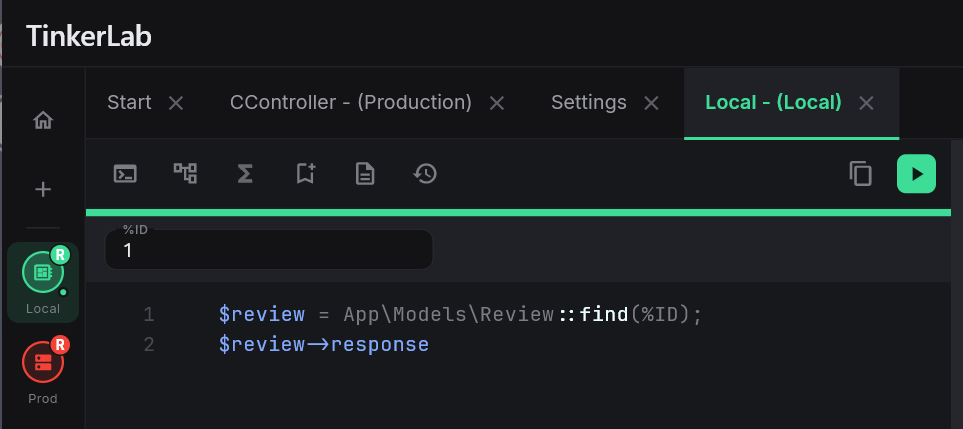 The same reusable snippet running against Production